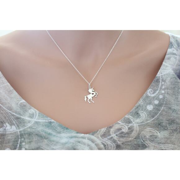 Sterling Silver Unicorn Charm with Heart Cutout Charm Necklace - Picture 2 of 5